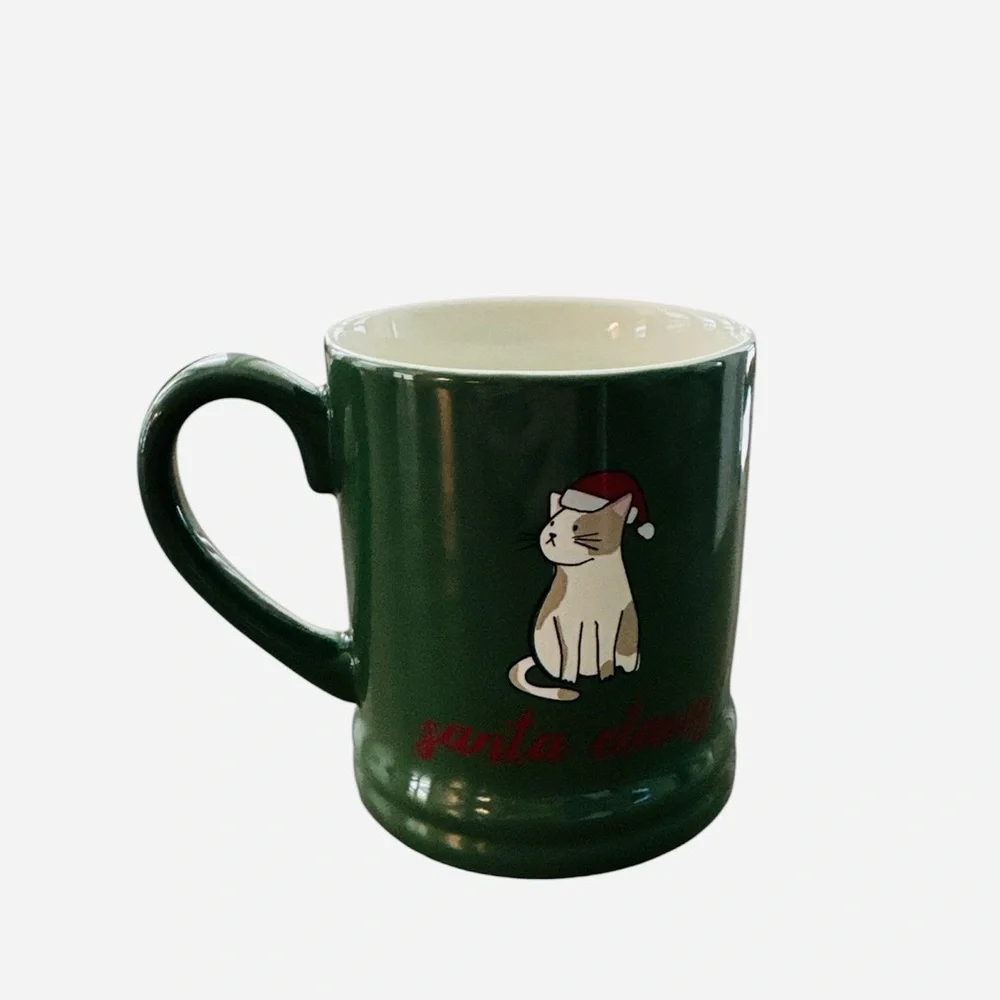 Target Threshold Santa Claws Cat Holiday Coffee Tea Mug Cup Green Stoneware New